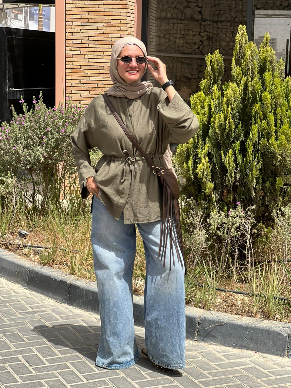 Linen blouse in olive green