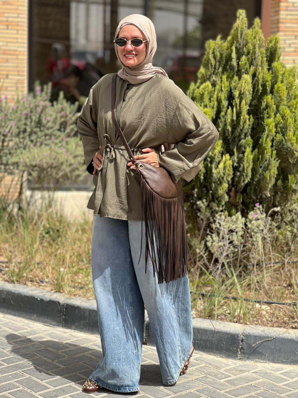 Linen blouse in olive green