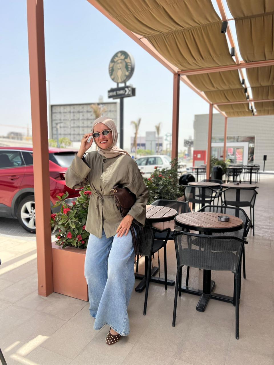 Linen blouse in olive green
