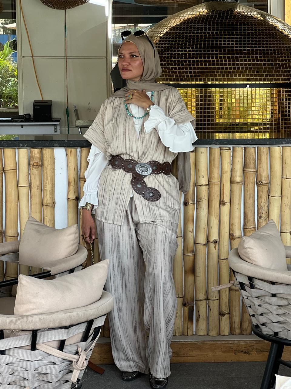 Short sleeves set in Beige