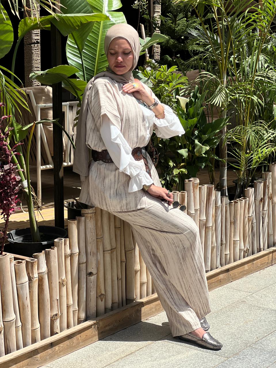 Short sleeves set in Beige