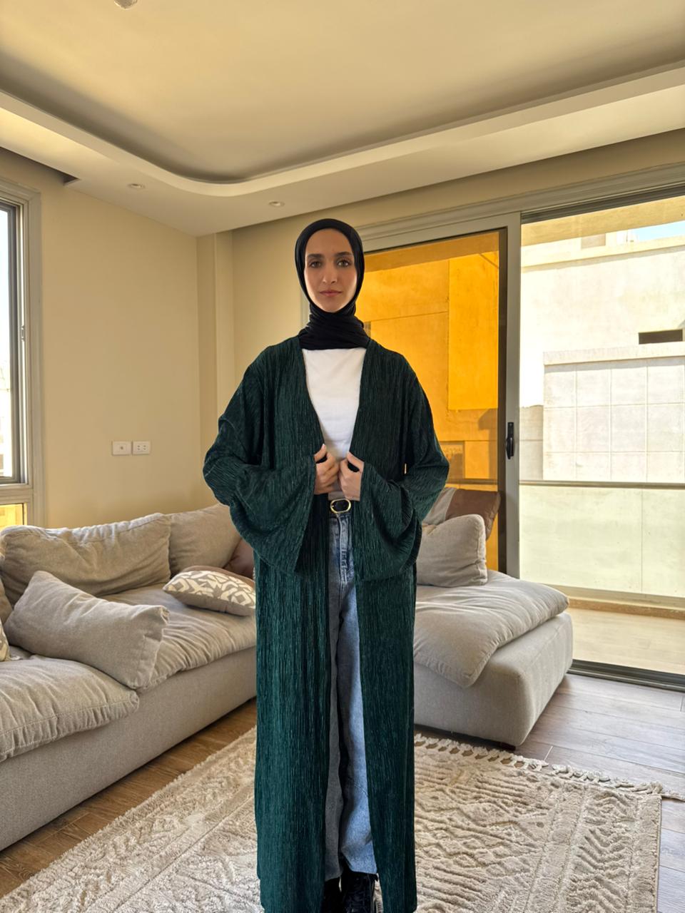 Velvet kaftan in emerald green