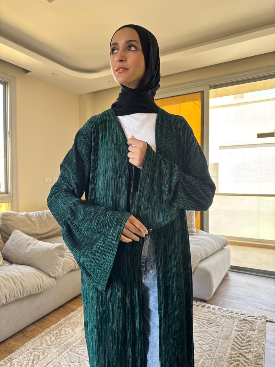 Velvet kaftan in emerald green