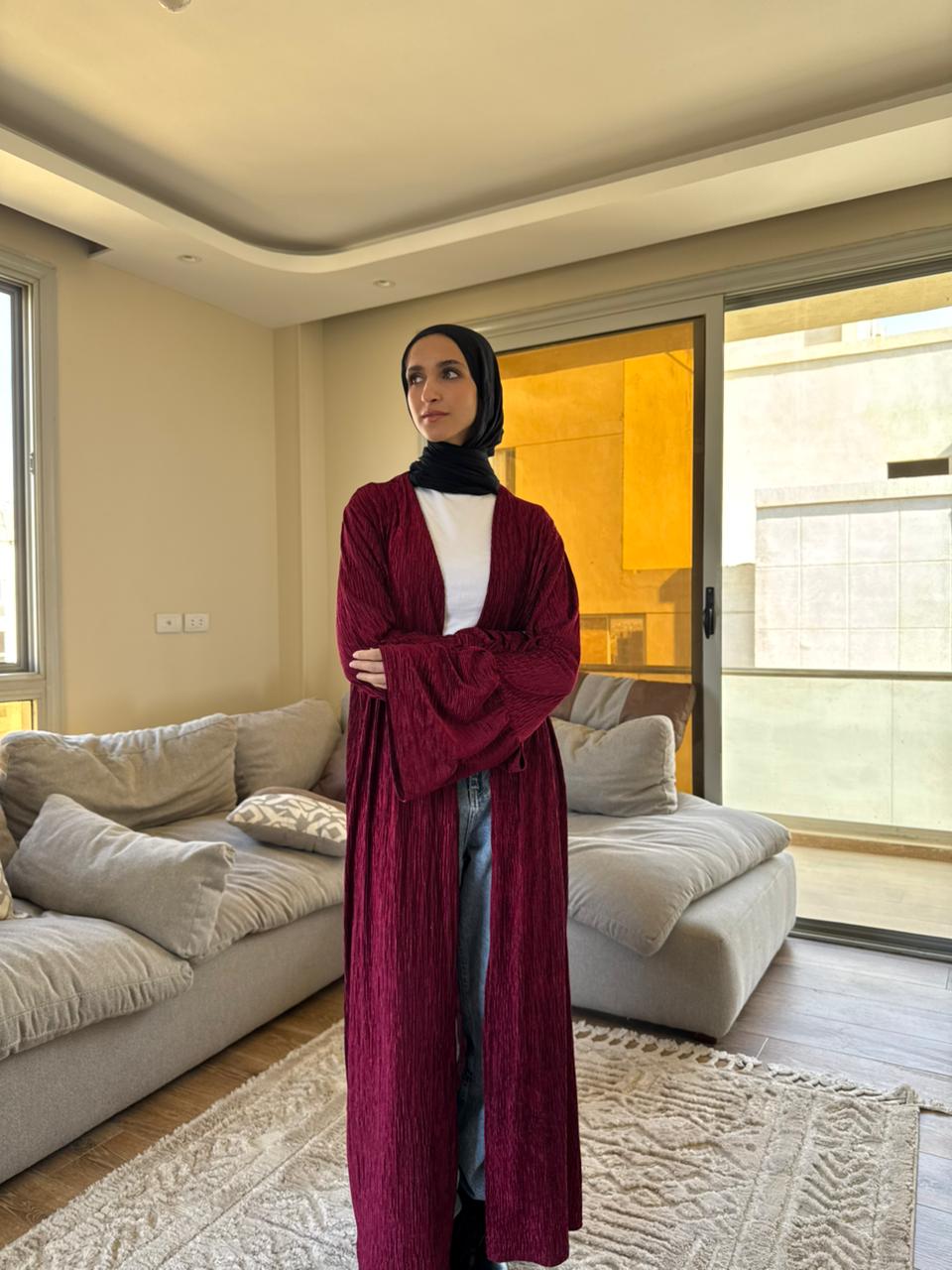 Velvet kaftan in burgundy