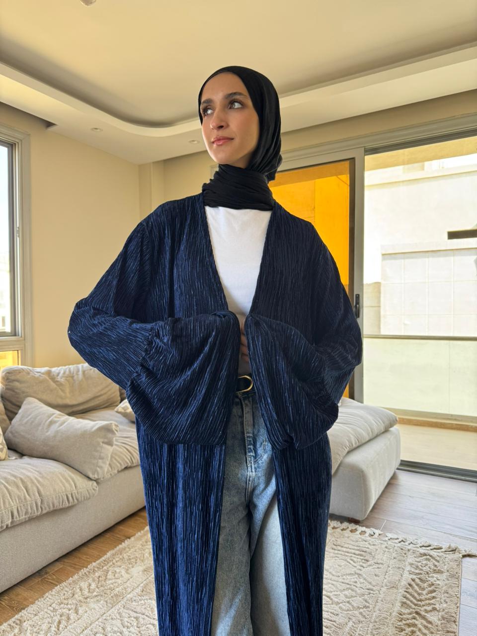 Velvet kaftan in navy